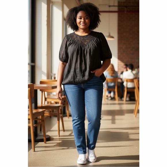 Calypso St. Barth Tops - Calypso St. Barth Black Boho Lace Yoke Peasant Blouse XL NWT